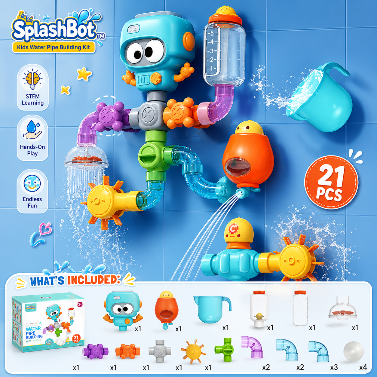 SplashBot™ - Kids Water Pipe Building Kit