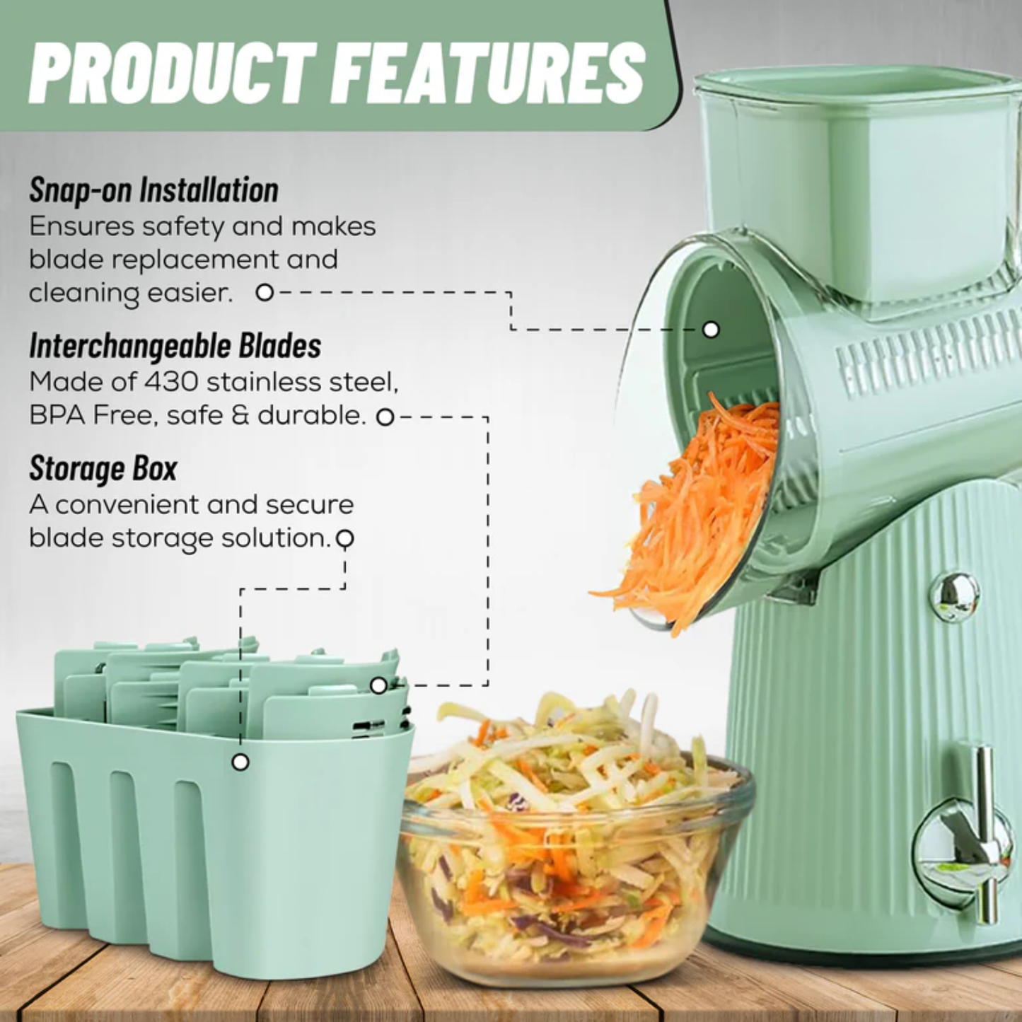 GrateGourmet™️ - 5 in 1 Rotary Cheese Grater