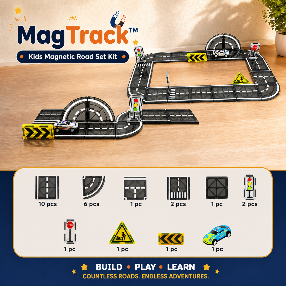 MagTrack™ - Kids Magnetic Road Set Kit