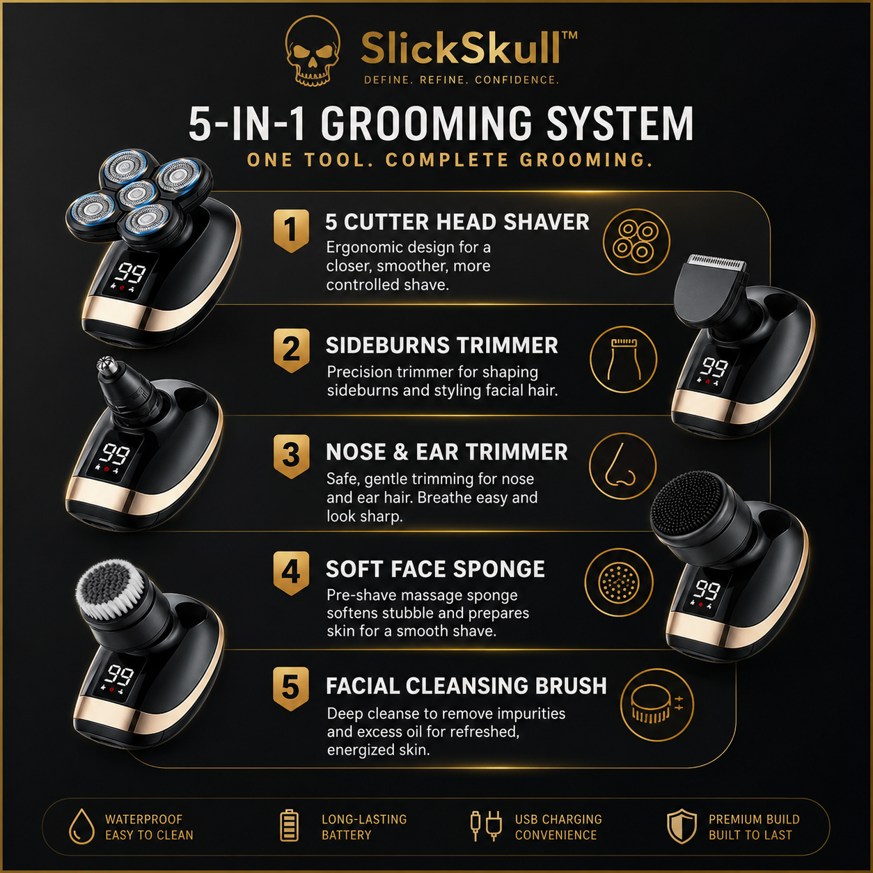 SlickSkull™ - 5-in1 Electric Shaver