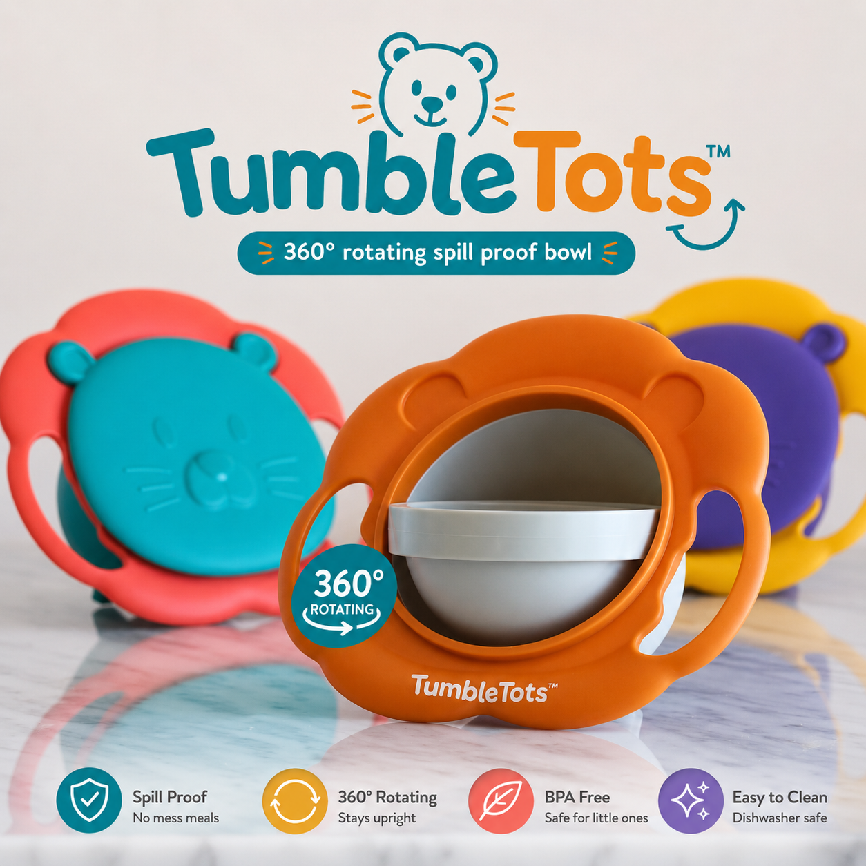 TumbleTots™ - 360° rotating spill proof bowl