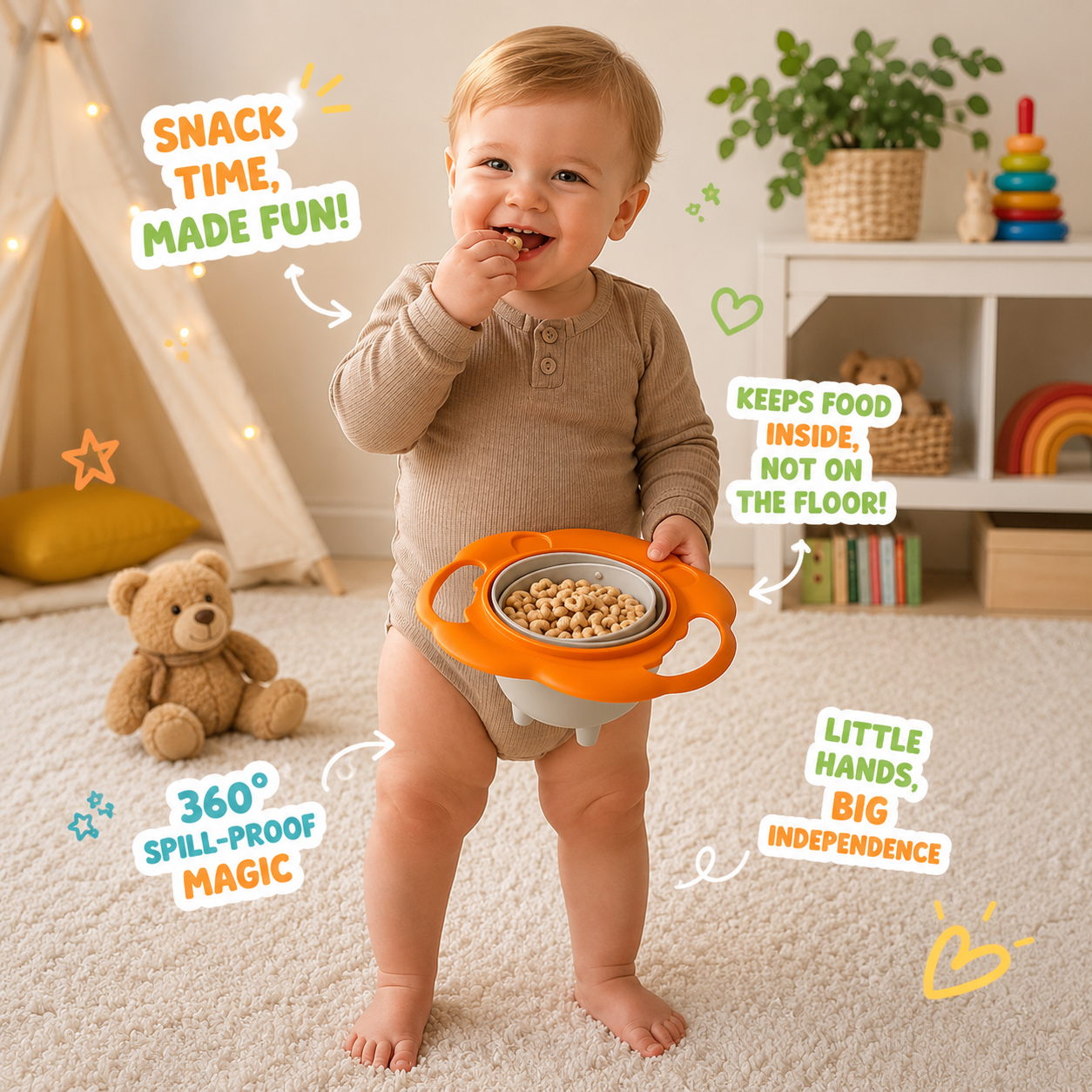 TumbleTots™ - 360° rotating spill proof bowl