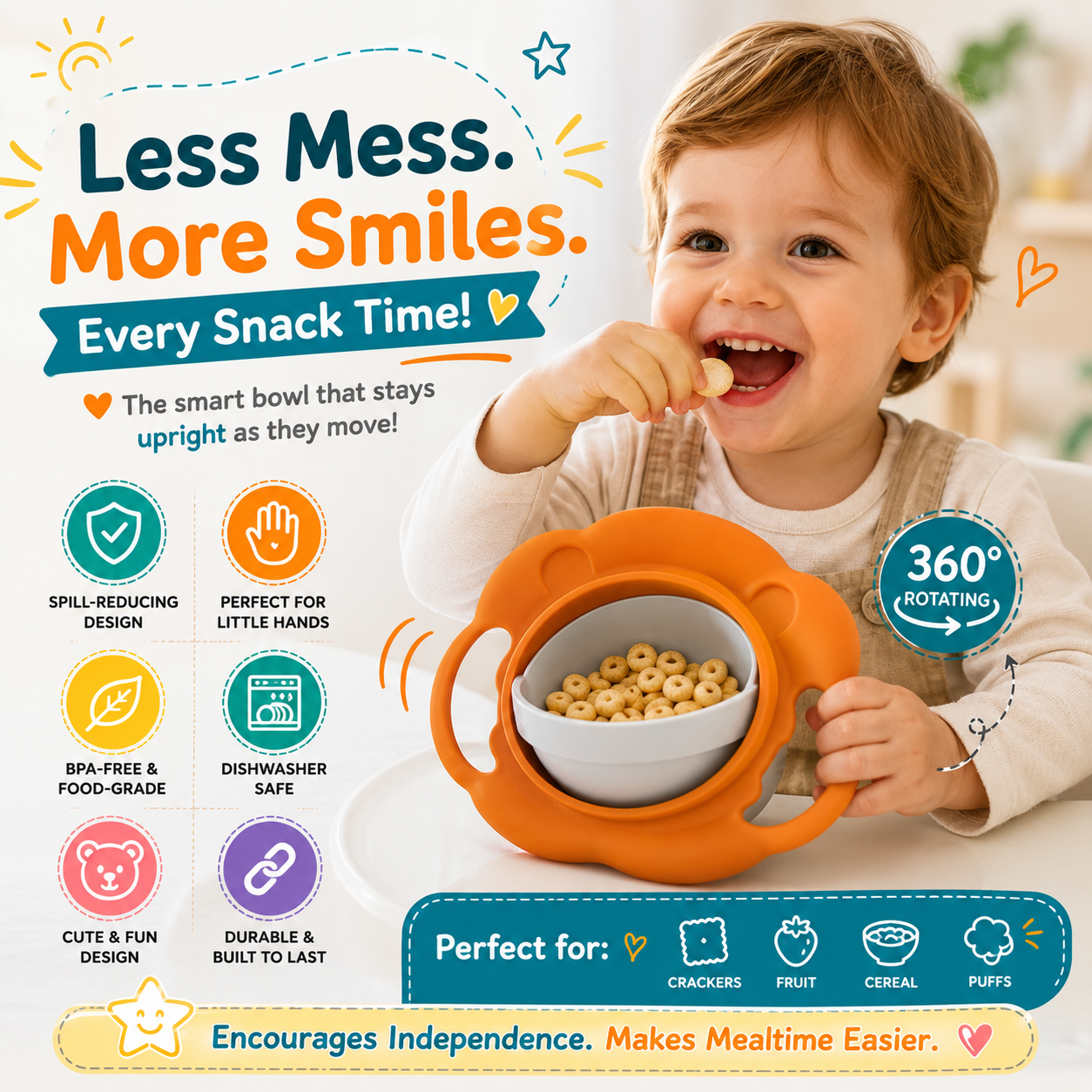 TumbleTots™ - 360° rotating spill proof bowl