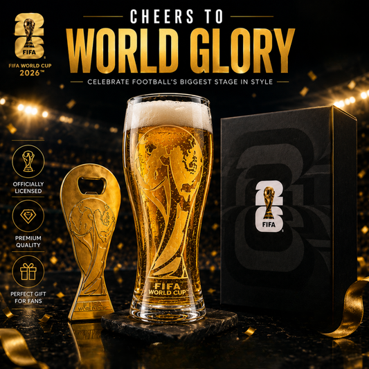Official FIFA World Cup 2026 Pilsner Beer Glass & Trophy Bottle Opener